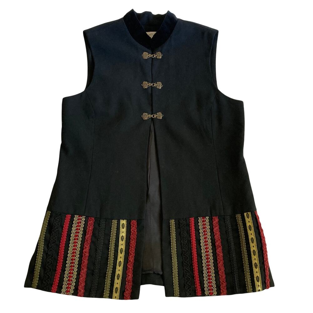 Vintage Lucia Lukken Tunic Vest Womens Medium Black Sleeveless Metal Clasp Artsy